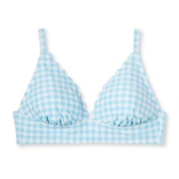 Stoney Clover Lane Women's Size 3X 24W/26W Blue Gingham Triangle Bikini Swim Top - Picture 3 of 6